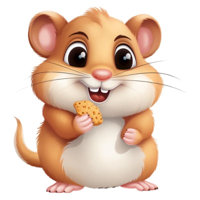 Cute hamster eats a cookie for kids and babies