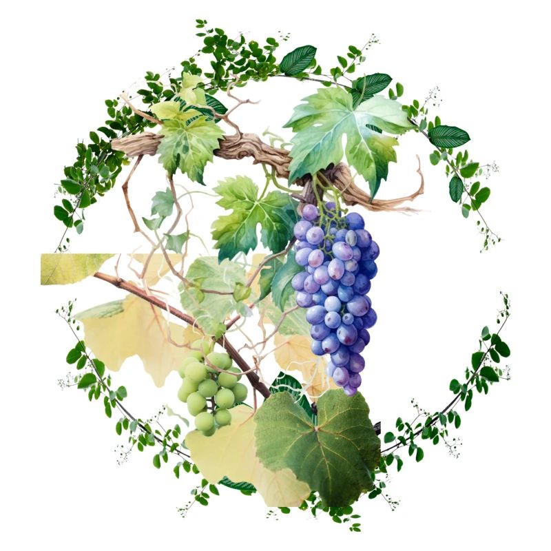 Feuilles de vignes avec raisins blanc et noir