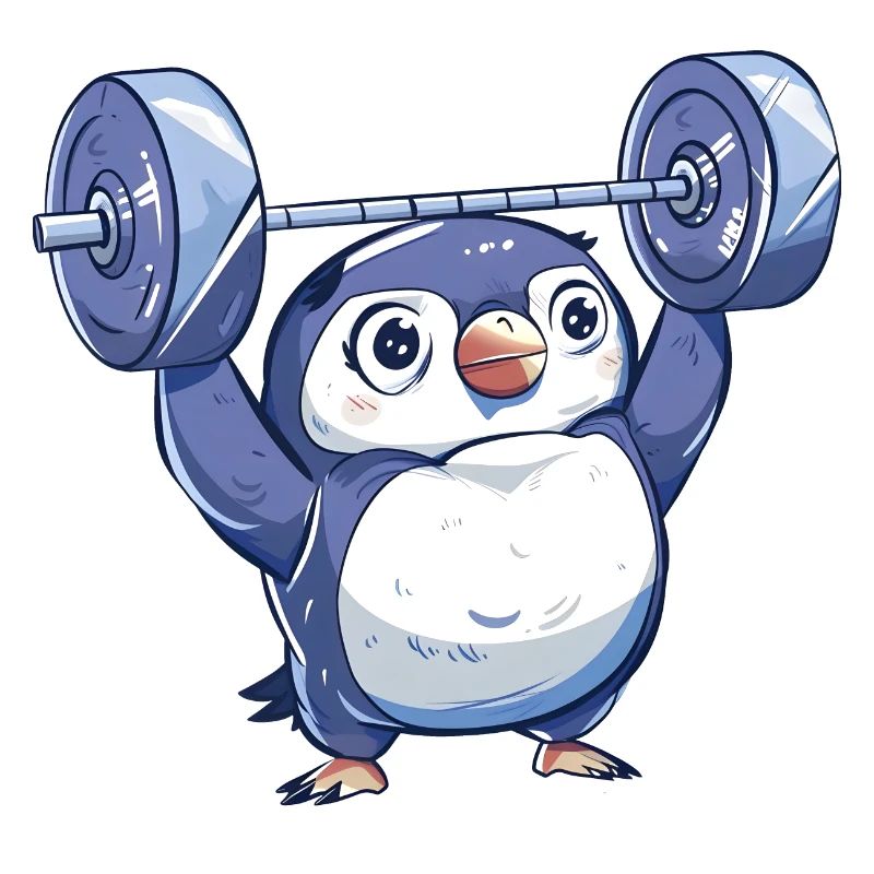Penguin Dumbbell Workout Cartoon