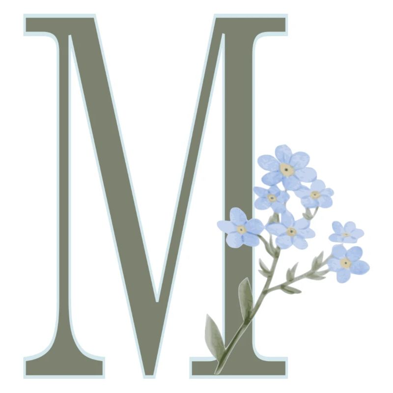 M with blue flowers
