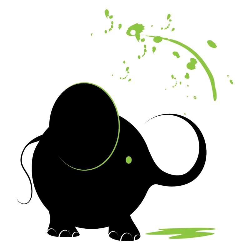 Black elephant with green paint