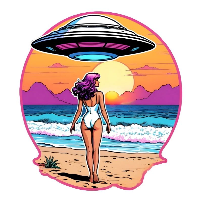 Strandbabe sieht ein UFO