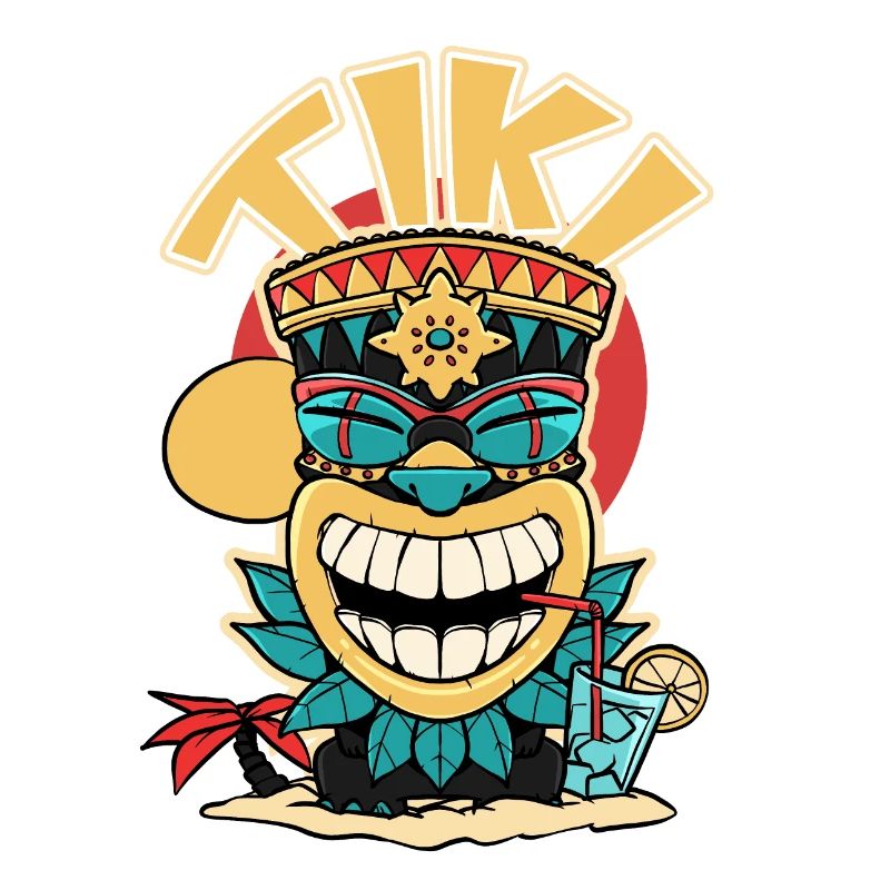 Tiki mask drinking a.