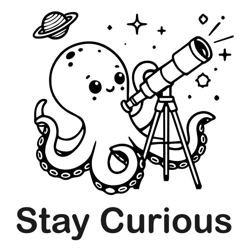 Oktopus schaut durch das Teleskop - Bleiben Sie neugierig