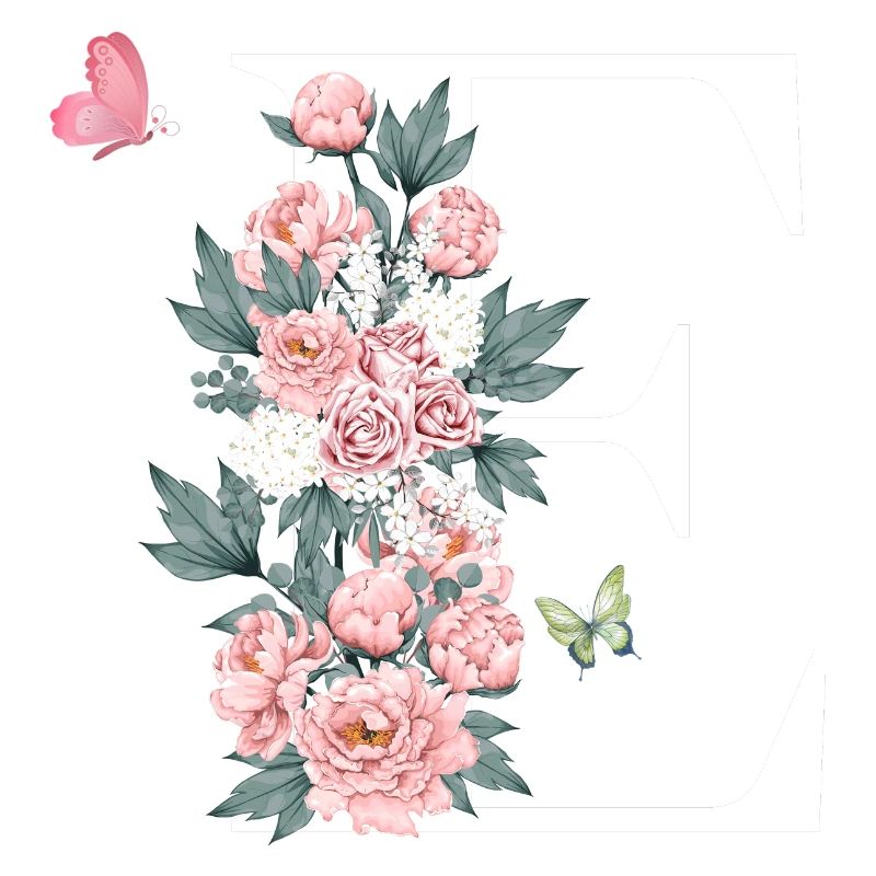 Lettre e fleurs rose