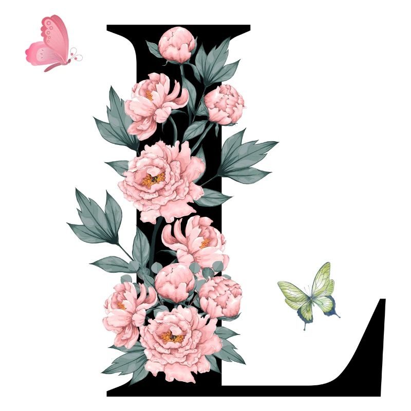 Lettre l fleurs rose