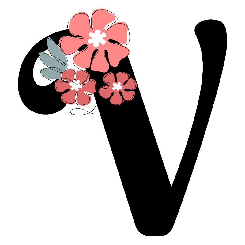 Lettre v fleurs minimalistes