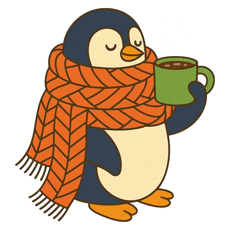 Pingouin douillet avec écharpe de cacao et de vacances