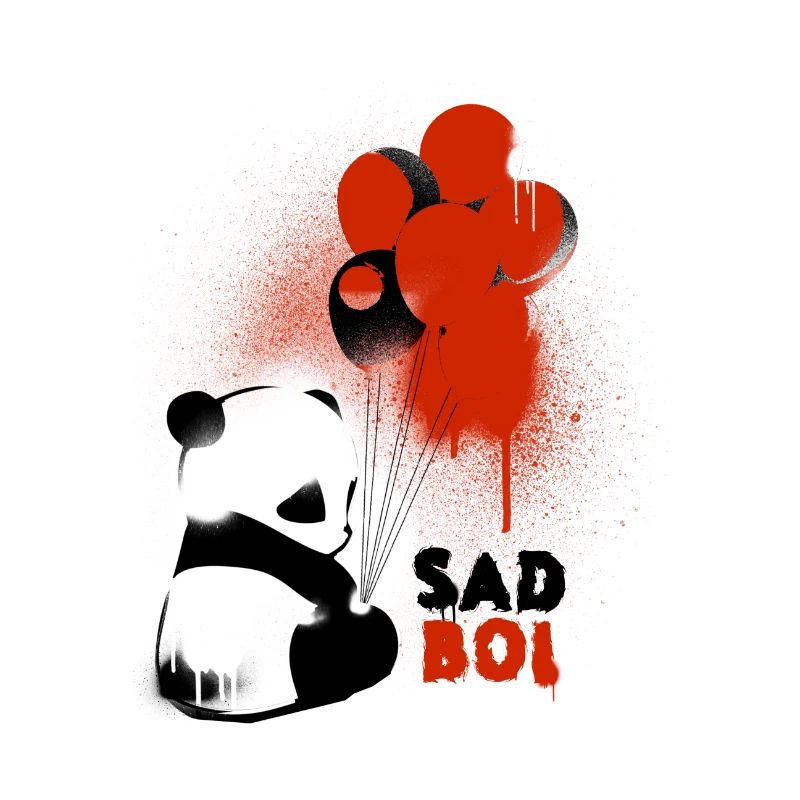 Triste Boi Panda avec des graffitis de ballons