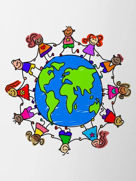 Happy Children Holding Hands Around the World