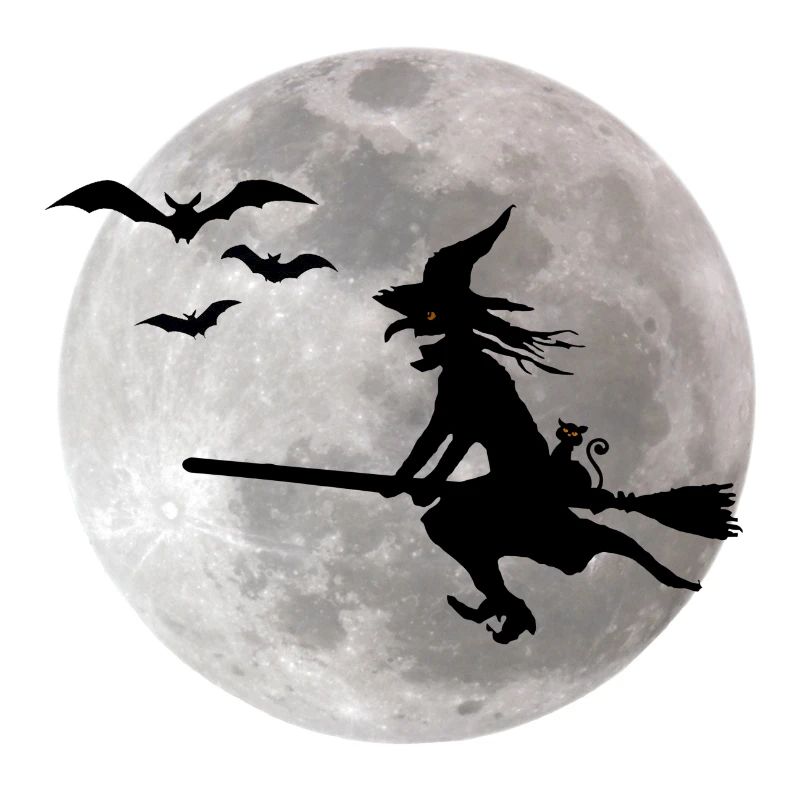 Halloween sorcière avec un chat vole sur le ciel