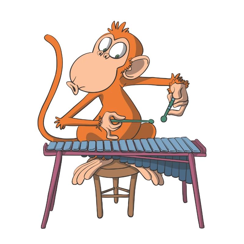 Monkey plays marimba xylophone