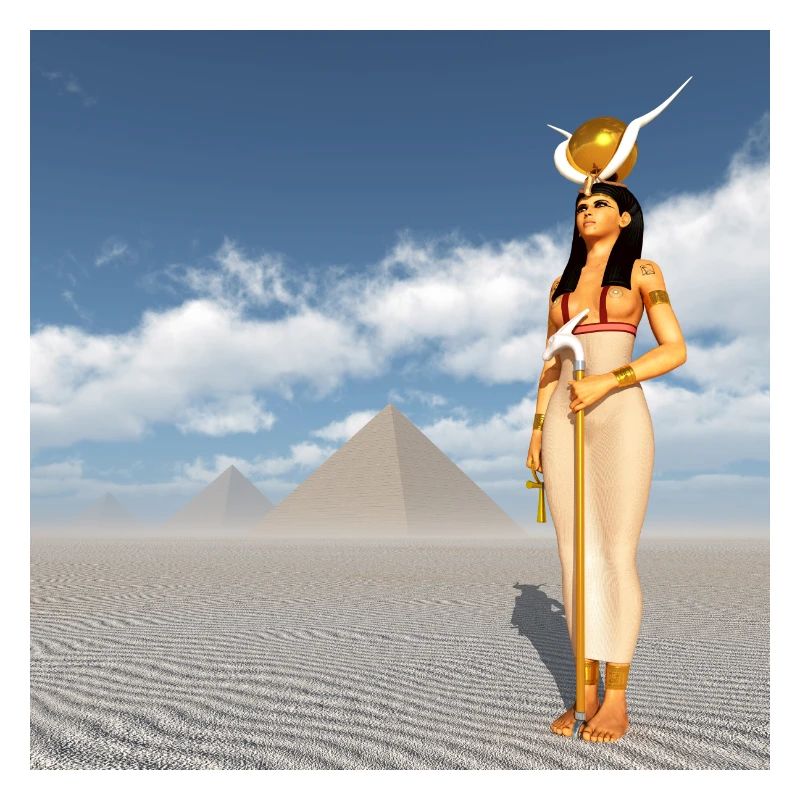 Goddess Hathor and pyramids