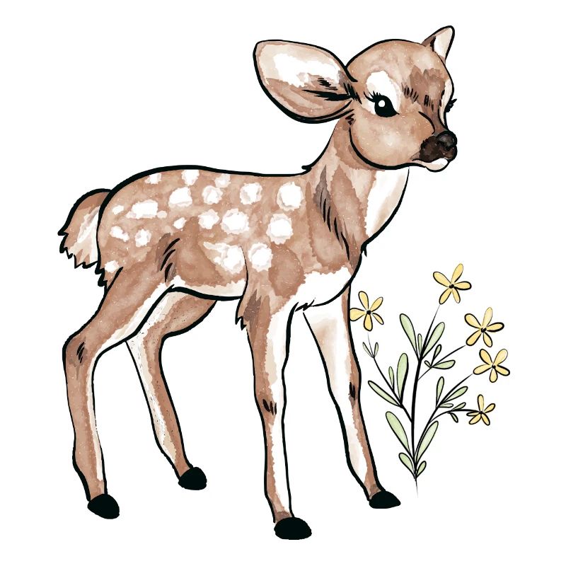 Faon - bébé biche en aquarelle