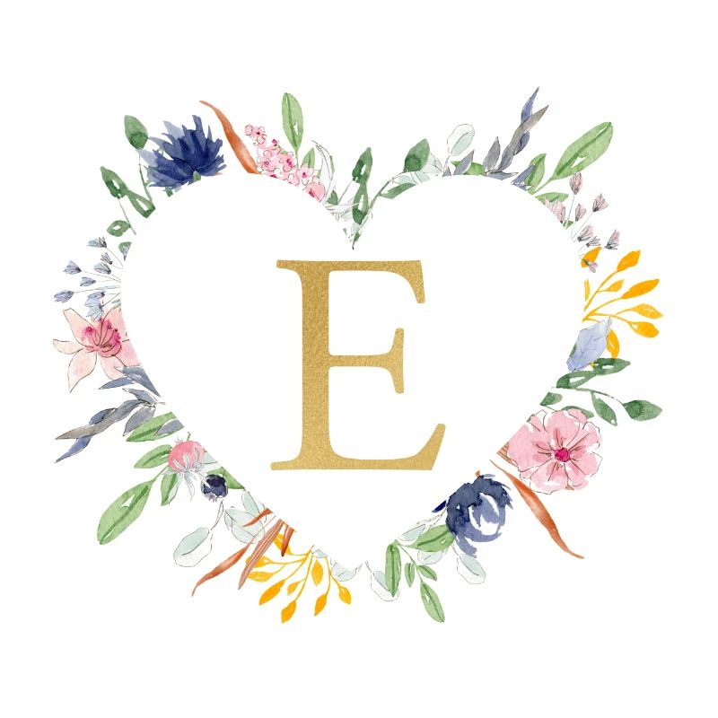 Customizable Monogram E Heart Floral