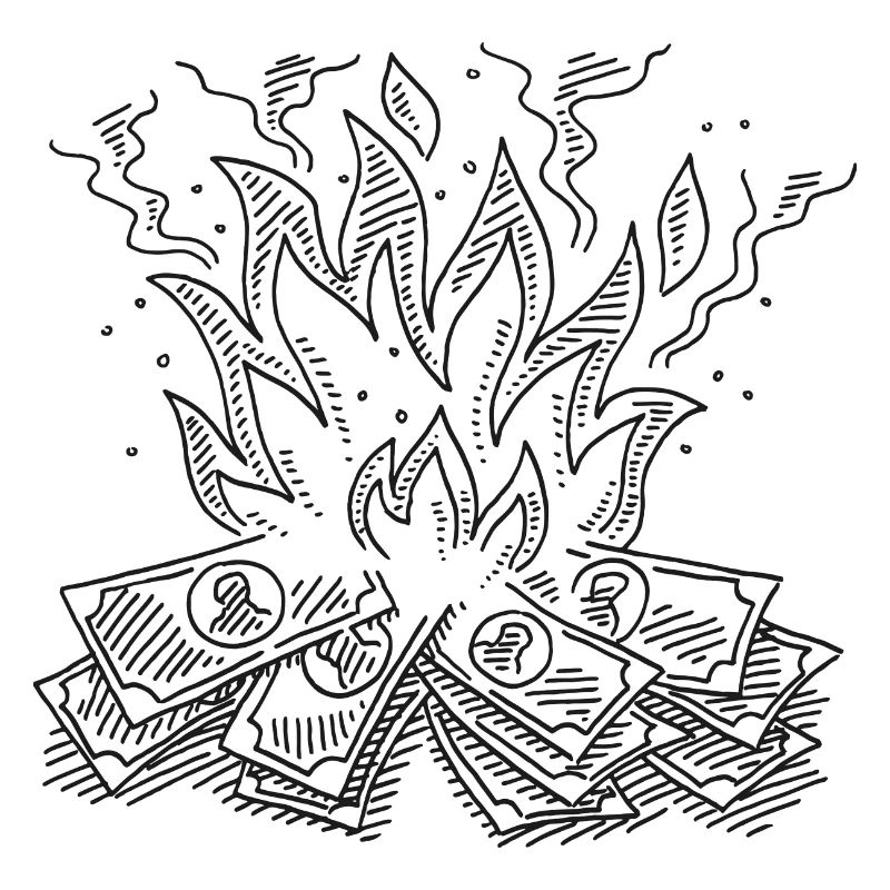 Burning Banknotes Symbol Drawing