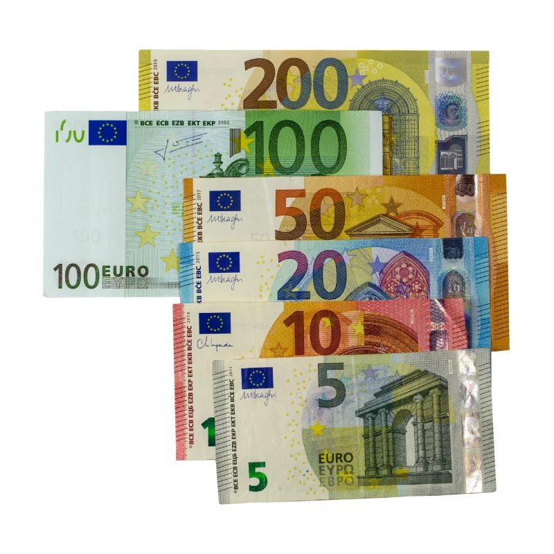 euro banknotes on white background