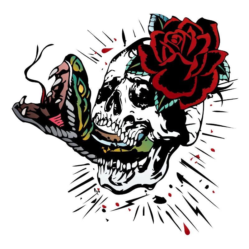 Rosa Kopf des Todes Blume Schädel Schlange Kobra Tattoo