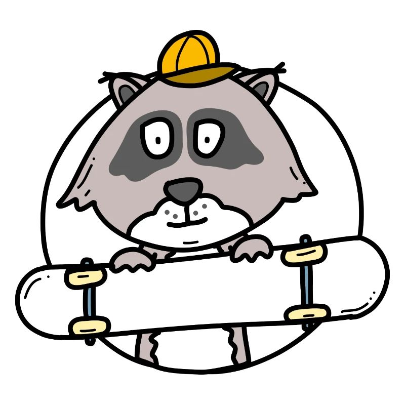 Waschbär mit Skateboard