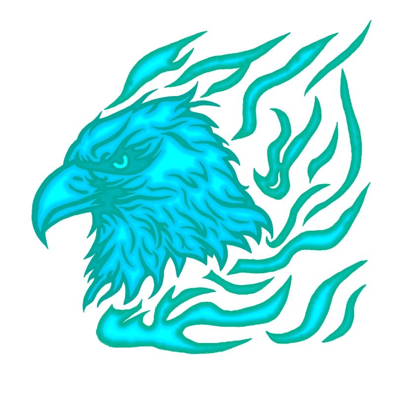 burning blue phoenix with flames