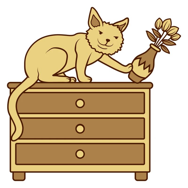 Cat knocks over flower vase