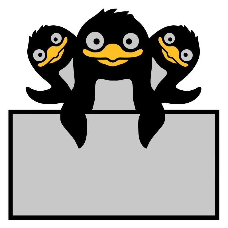 3 penguins behind shield