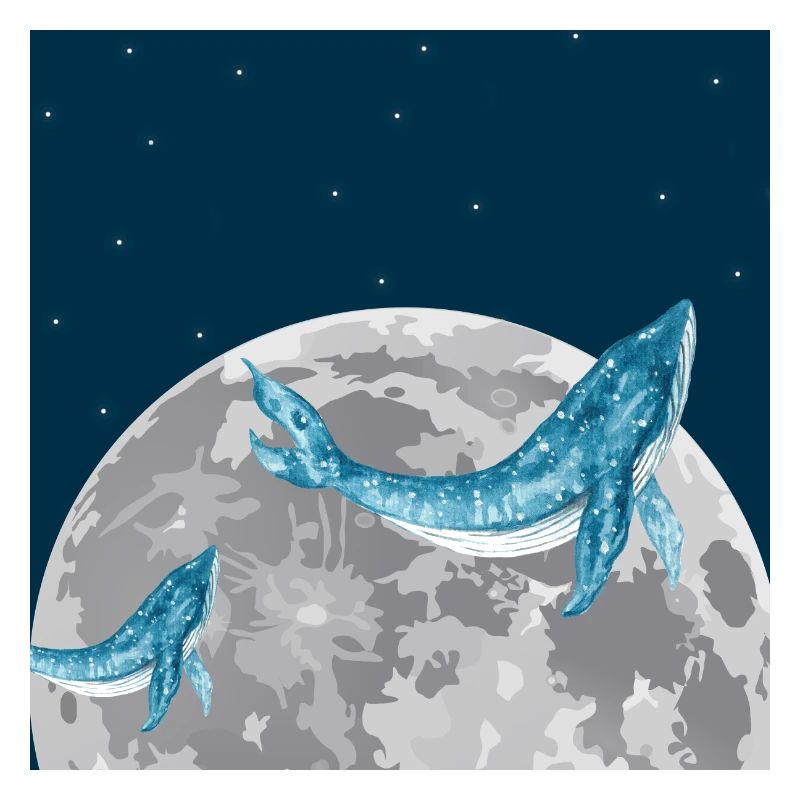 Baleine nage dans la lune