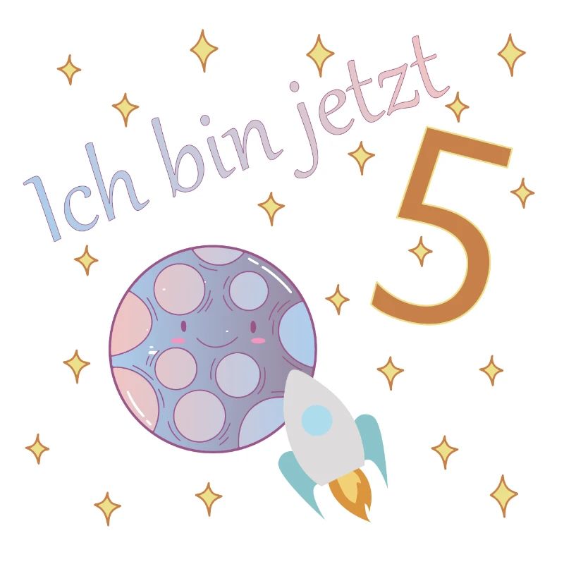 Kinder 5. Geburtstag Junge & Mädchen Mond Rakete
