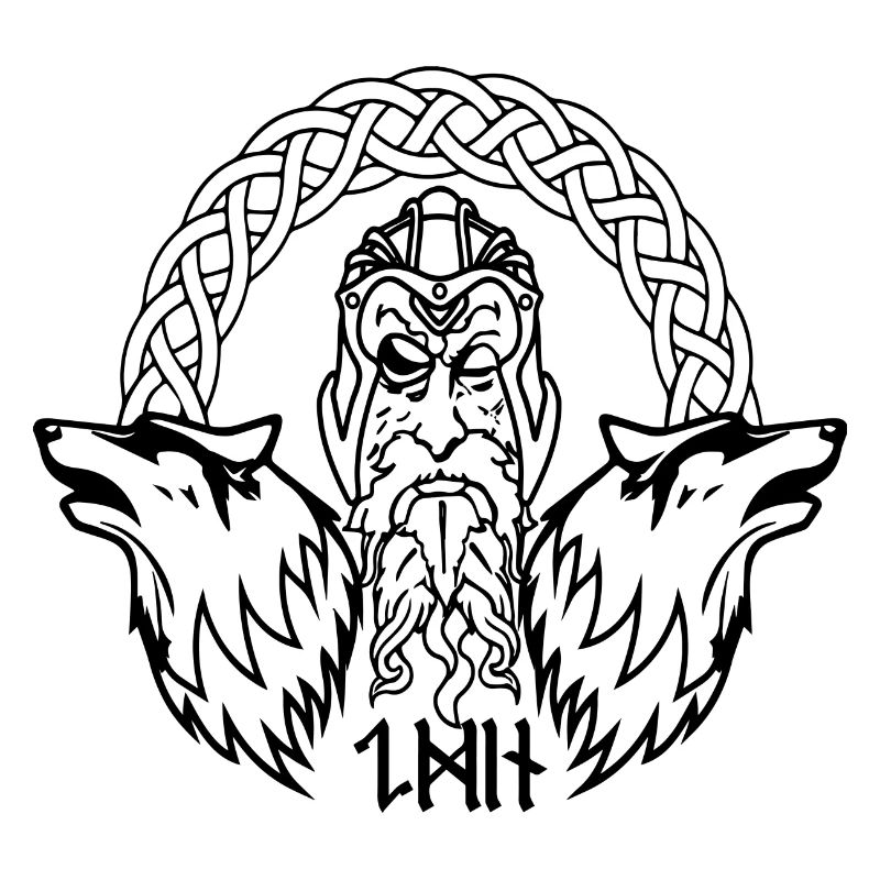 Viking god Odin with ravens and axe Celtic north