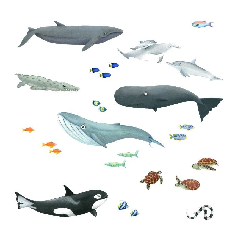 Pattern with whales and fish / Underwater world