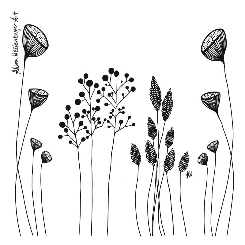 Fineline flowers black abstract