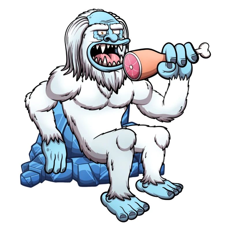 Yeti mangeant de la viande