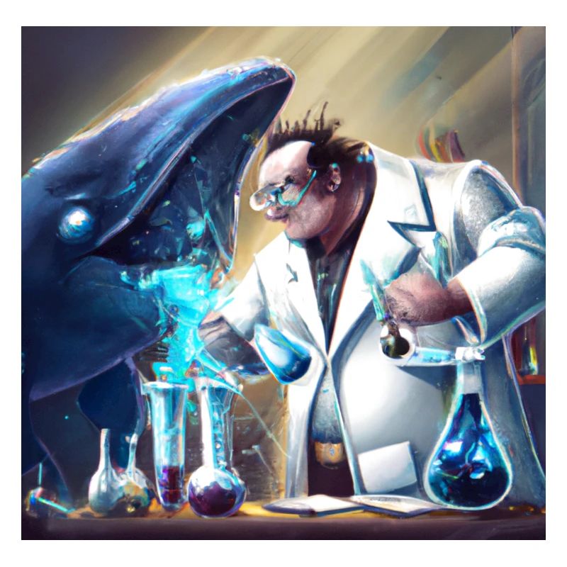Mad scientist experimenting on a whale