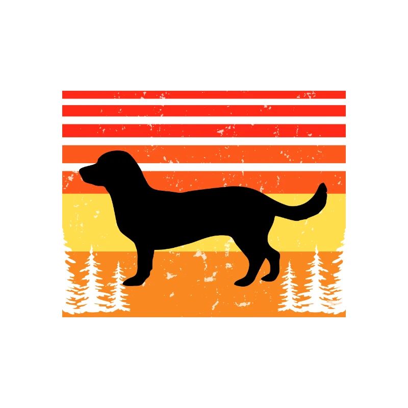 Alpine Dachsbracke Dog Silhouette Retro Sunset
