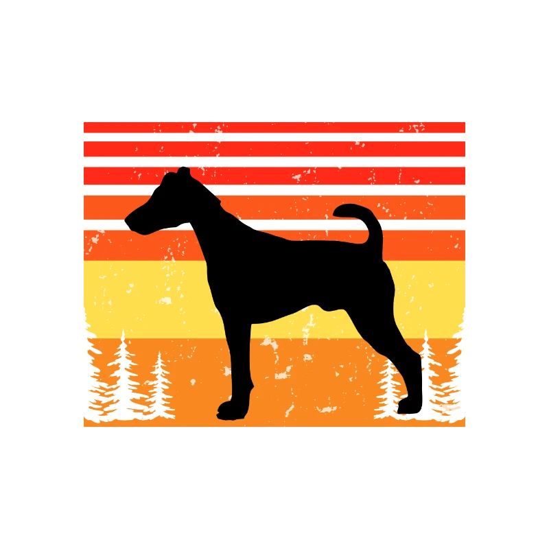 Fox Terrier Smooth Dog Silhouette Retro Sunset
