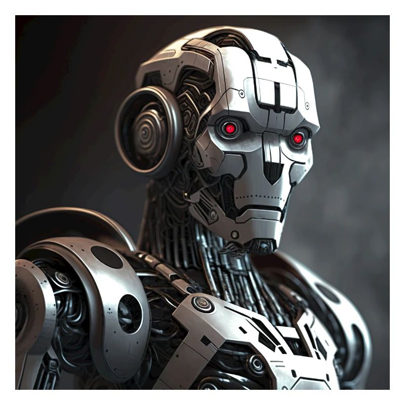 Red-eyed cyborg robot
