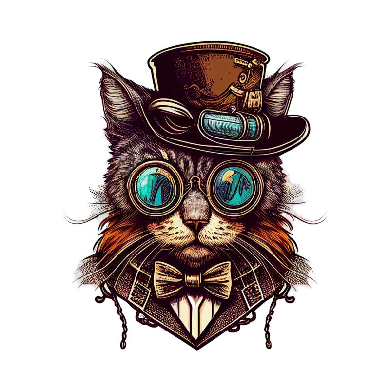 Steampunk Katze mit Hut und Brille