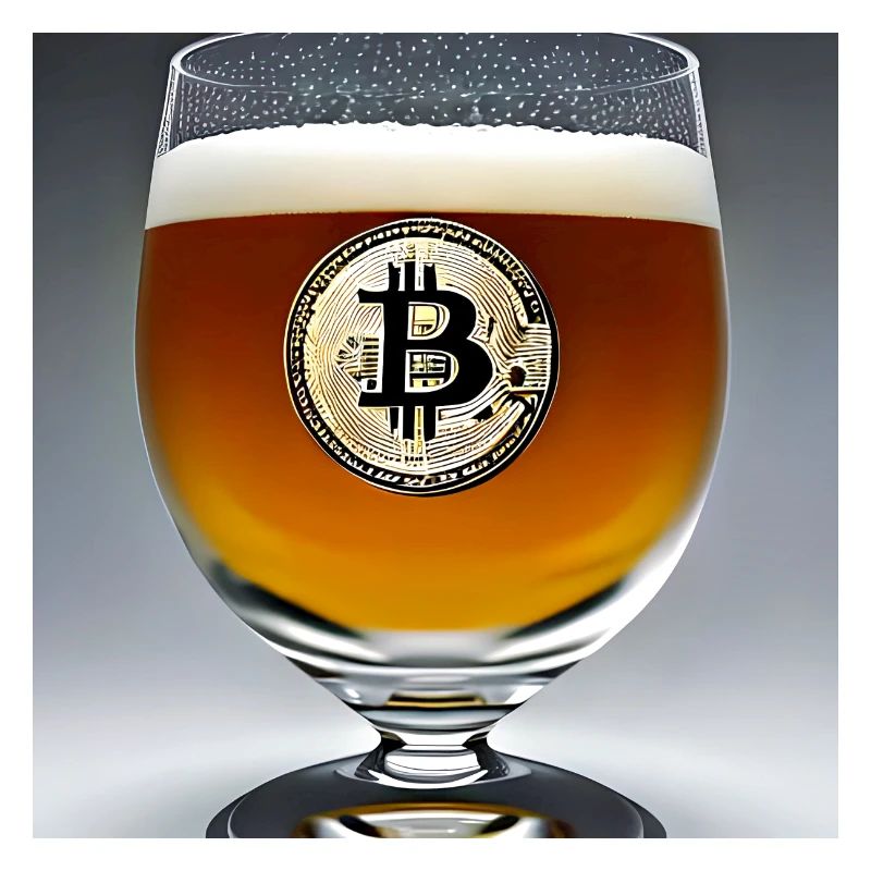 Bitcoin Logo auf Bierglas mit Bier