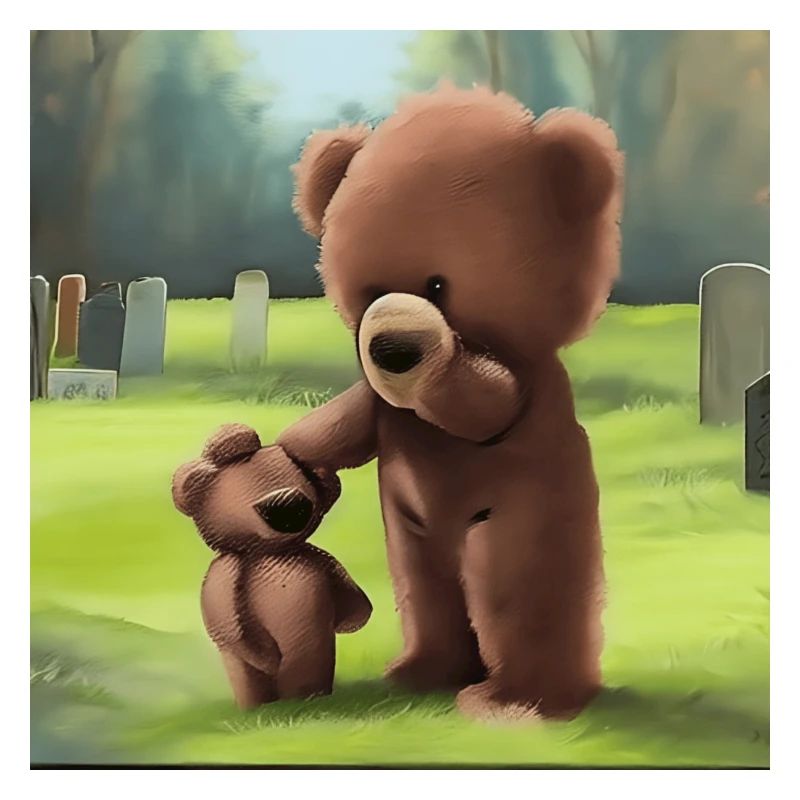 Trieste teddyfamilie op begraafplaats