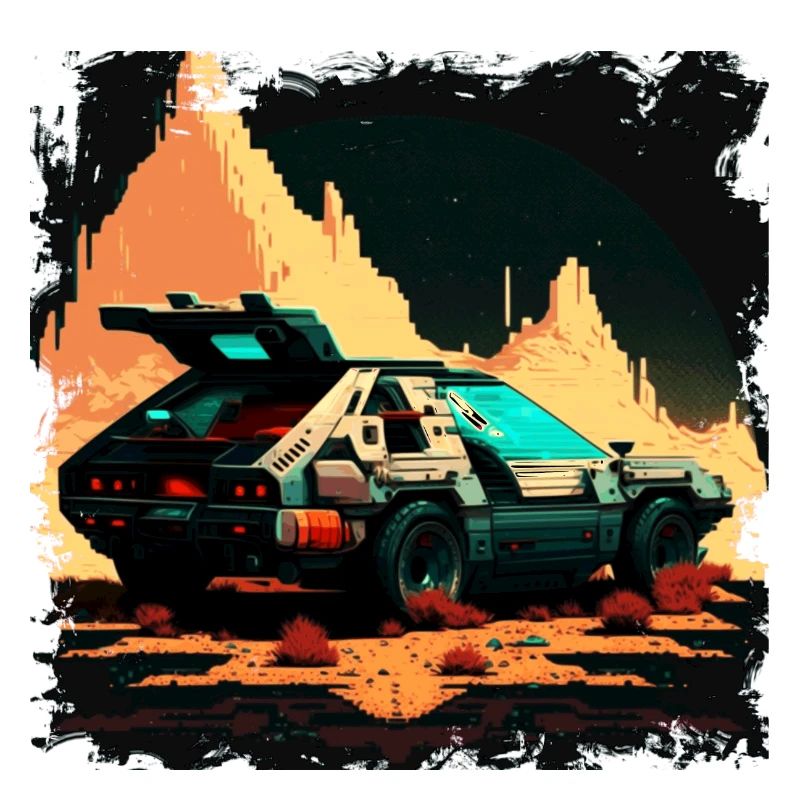 Retro racing car on the planet surface