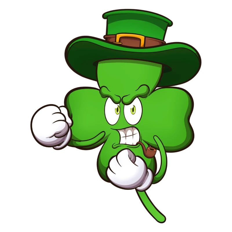 Angry Four-Leaf Clover Character Ready To Fight