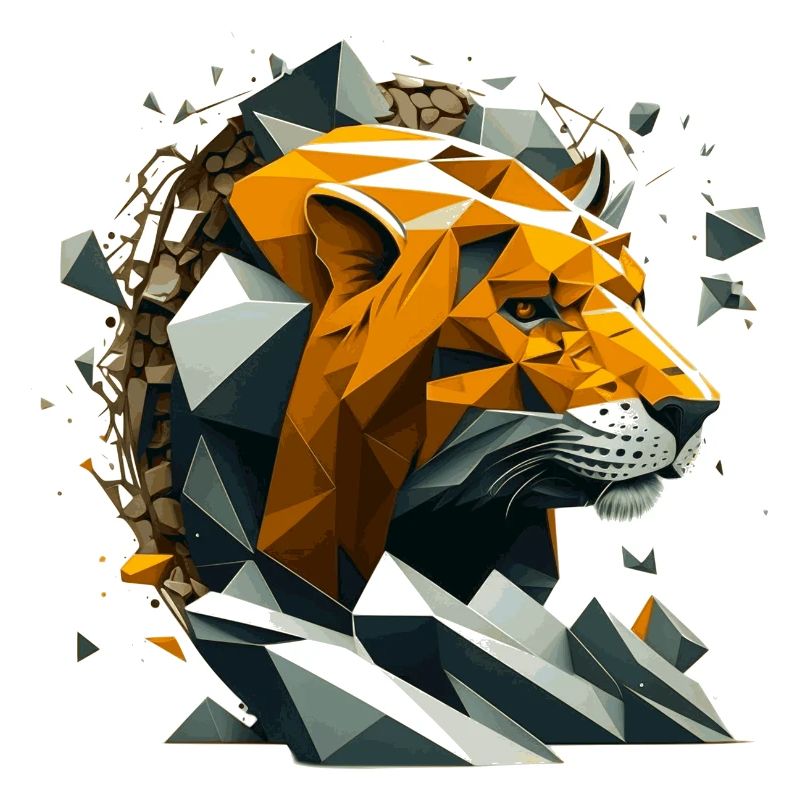 Tête de lion 3D ou visage de lion dans le style polygonal