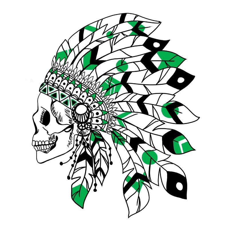 crâne avec coiffe indienne noir et vert