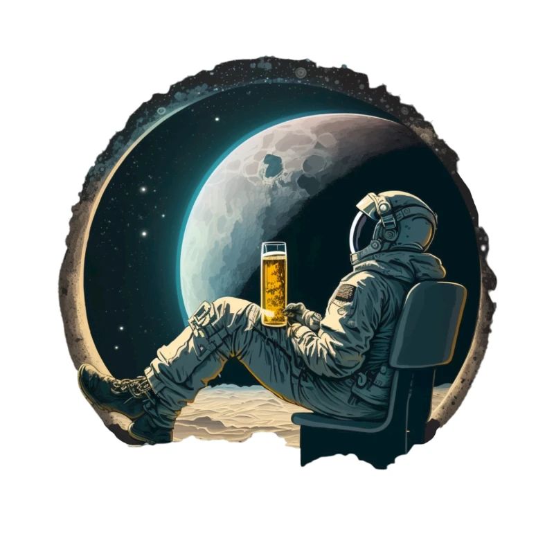 Astronaut relaxing with beer cool illustration