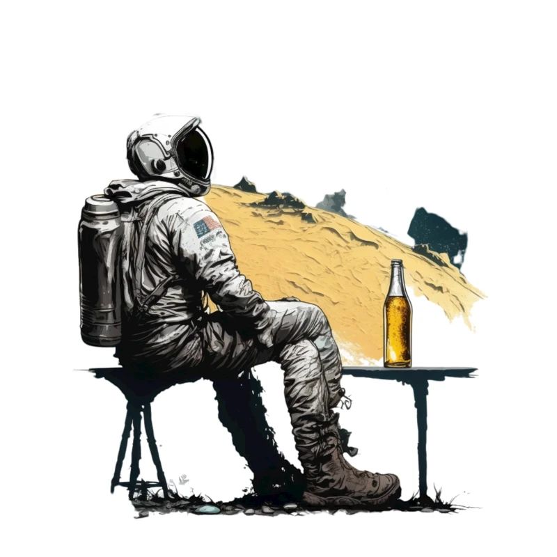 Astronaut chills with beer cool illustration