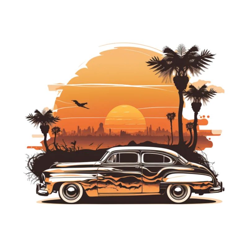car in retro sunset