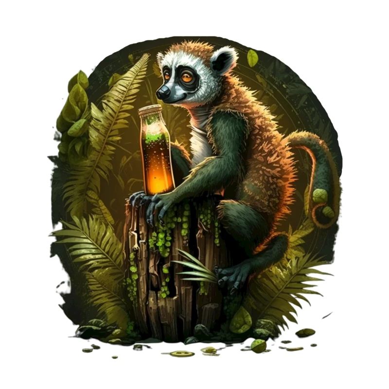 Cooler Lemur Affe mit Bier im Dschungel