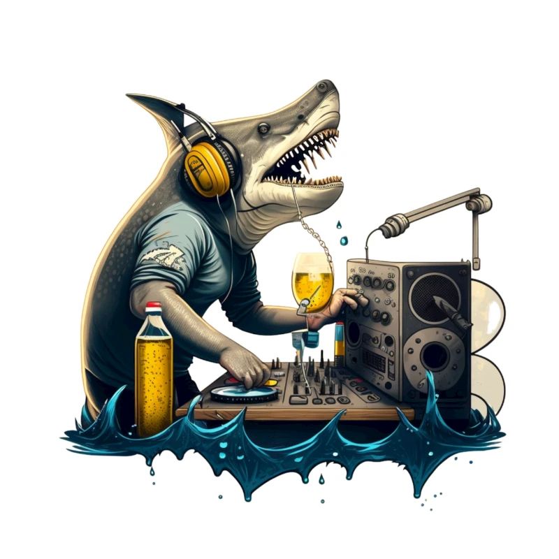 Predator DJ, requin derrière les platines avec de la bière