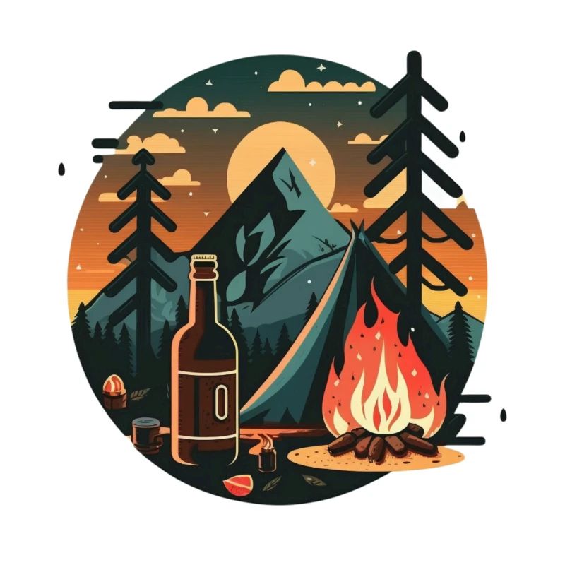Camping avec bière et feu de camp dans la nature.
