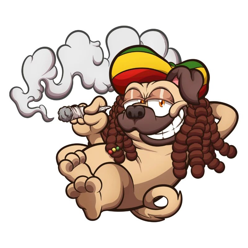 Rasta Mops raucht einen Joint